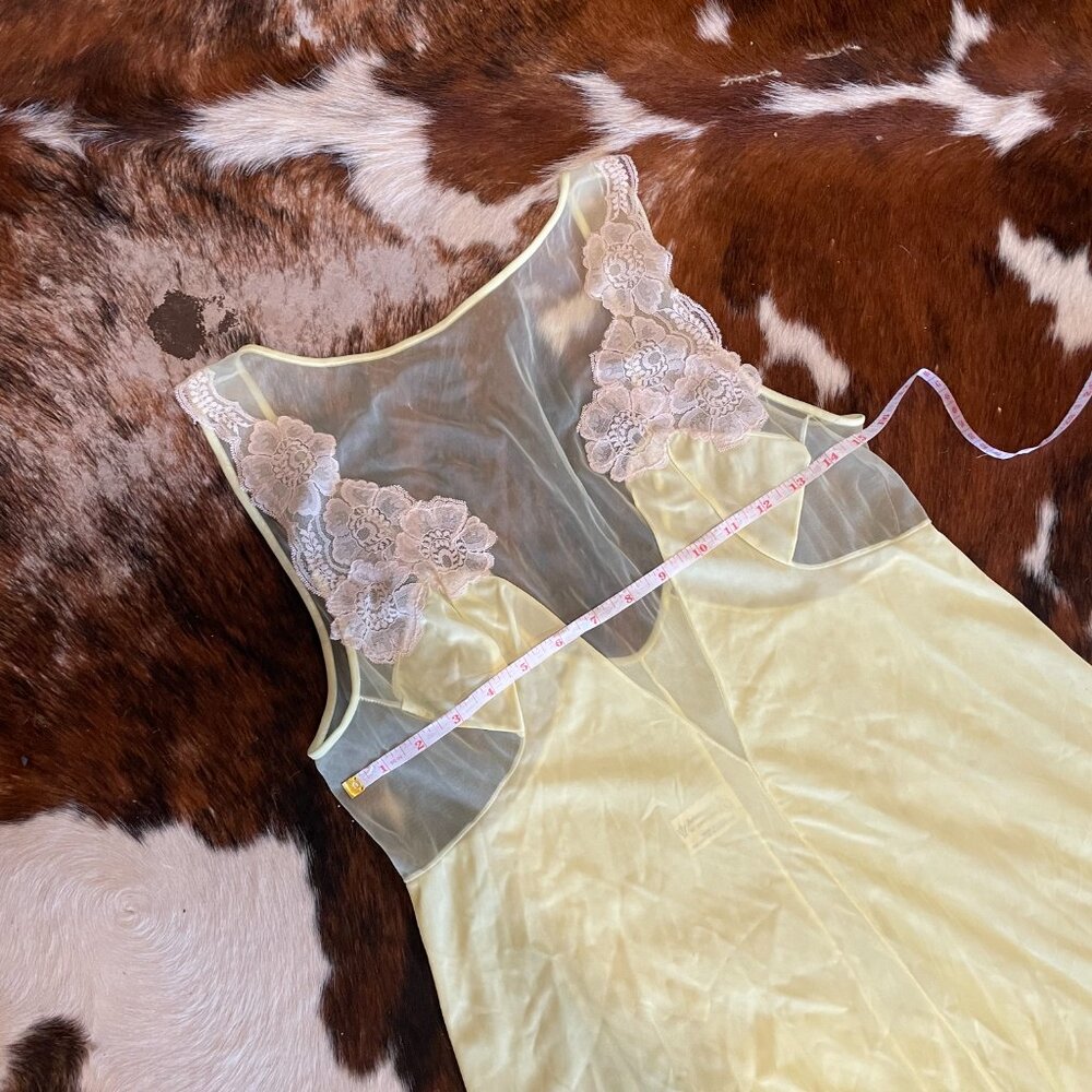 70s Vintage Aristocraft cutout Slip lingerie night gown dress Size L Yellow - Picture 5 of 5